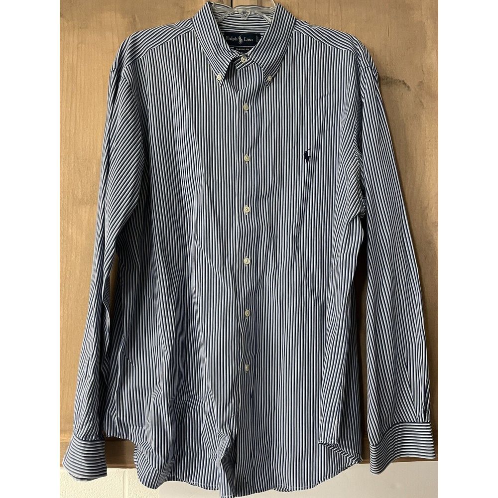 Ralph Lauren Classic Fit Mens‎ Pony Logo Button Up Shirt XL Blue White Stripe